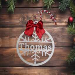 Personalised Wooden Christmas Ornament Custom Name Bauble With Red Ribbon - thumbnail 2