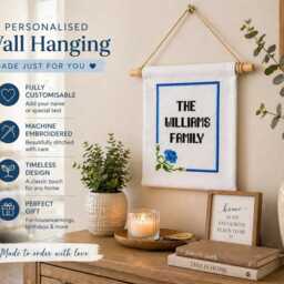 Personalised Wall Hanging, Custom Embroidered Sign, Floral Fabric Banner, Housewarming Gift, Home Decor - thumbnail 3