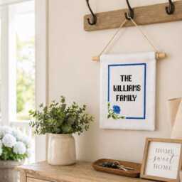 Personalised Wall Hanging, Custom Embroidered Sign, Floral Fabric Banner, Housewarming Gift, Home Decor - thumbnail 4