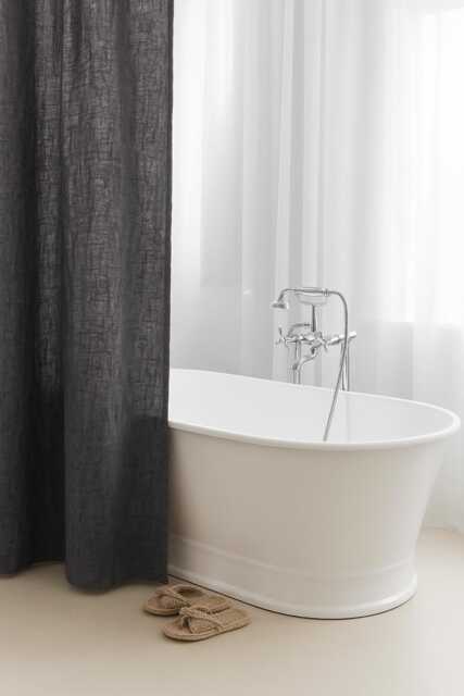 Charcoal Gray Waterproof Linen Shower Curtain - Panel With Liner Dark Minimalist Bathroom Decor Stonewashed Flax For Modern Look - image 1