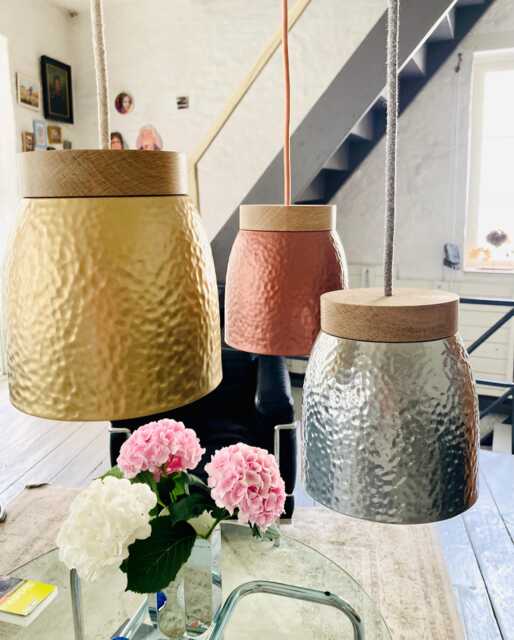No. 12 L - Ceramic Hanging Lamp Silver Brass Copper Pendant Textile Cable Oak Led Dining Table Hammershake - image 1