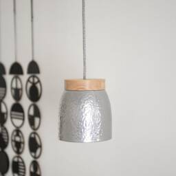 No. 12 L - Ceramic Hanging Lamp Silver Brass Copper Pendant Textile Cable Oak Led Dining Table Hammershake - thumbnail 2