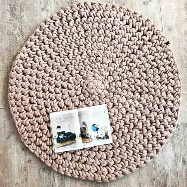Chunky Round Rug Felted Wool Scandinavian Style Contemporary Design Boho Crochet Handmade Carpet Giant Knitted Kids Nursery Yarn - image 1