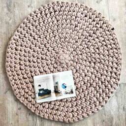 Chunky Round Rug Felted Wool Scandinavian Style Contemporary Design Boho Crochet Handmade Carpet Giant Knitted Kids Nursery Yarn - thumbnail 1