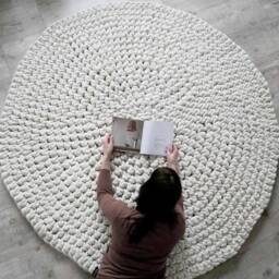 Chunky Round Rug Felted Wool Scandinavian Style Contemporary Design Boho Crochet Handmade Carpet Giant Knitted Kids Nursery Yarn - thumbnail 2