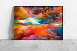 Rainbow Abstract Landscape Wall Art Print Surreal Multicolour Sunset Sunrise Framed Picture - thumbnail 1