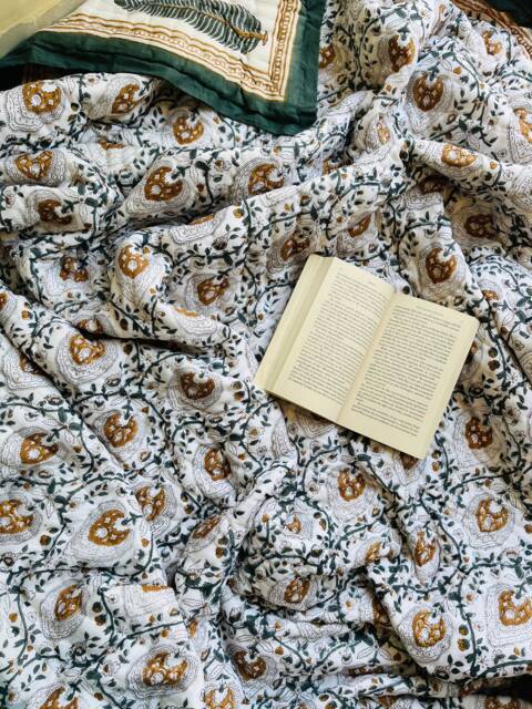 Hand Block Printed Cotton Quilt Reversible Floral Razai Blanket - image 1