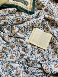 Hand Block Printed Cotton Quilt Reversible Floral Razai Blanket - thumbnail 1
