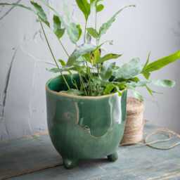 Forest Green Positano Plant Pot - Ceramic Crackle Glaze Planter With Feet Home Decor Stoneware Cover Various Sizes