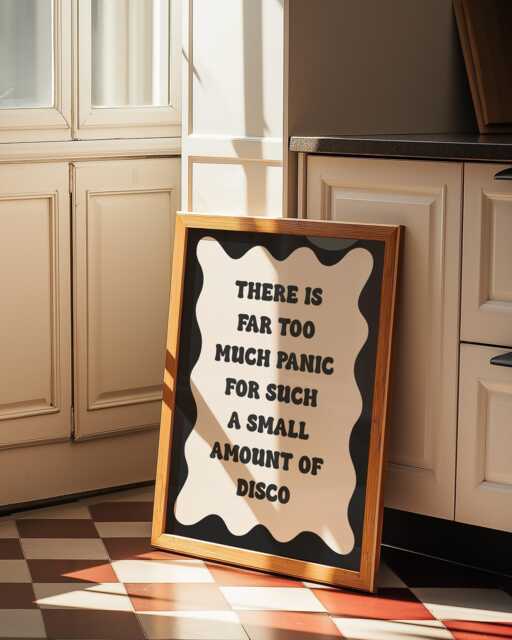 Black & White Retro Panic Print - Funny Print, Too Much Not Enough Disco Wall Art, Quote, At The Desko - image 1