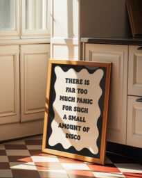 Black & White Retro Panic Print - Funny Print, Too Much Not Enough Disco Wall Art, Quote, At The Desko - thumbnail 1