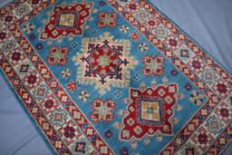 3x5 Blue Kazak Area Rug - Tribal Afghan Hand Knotted Wool Geometric Bedroom Kitchen Oriental Caucasian Design - thumbnail 1