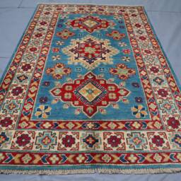 3x5 Blue Kazak Area Rug - Tribal Afghan Hand Knotted Wool Geometric Bedroom Kitchen Oriental Caucasian Design - thumbnail 2