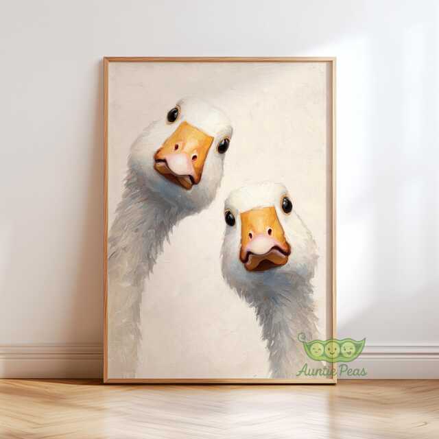 Whimsical Geese Art Print, Mid Century Retro Bird Poster, Funny Animal Wall Art, Quirky Duck Home Decor For Kitchen Or Living Room - image 1