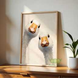 Whimsical Geese Art Print, Mid Century Retro Bird Poster, Funny Animal Wall Art, Quirky Duck Home Decor For Kitchen Or Living Room - thumbnail 3