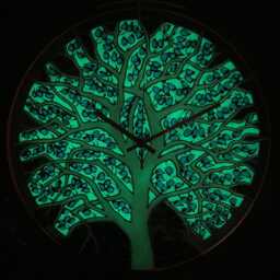 Glow in Dark Tree Clock in White, Blue & Copper Large Glass Wall Art - thumbnail 3