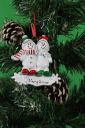 Personalized Snowman Family Sled Christmas Ornament - thumbnail 1