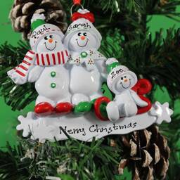 Personalized Snowman Family Sled Christmas Ornament - thumbnail 2