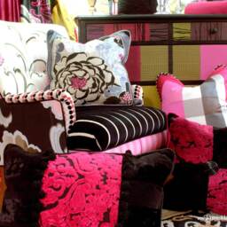 "Osborne & Little Quilted Pillow Bohemian Pink Embroidered Silk, Velvet Beaded Trim - 20""x 20" - thumbnail 2