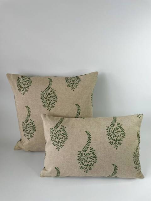 Mylah - Green Paisley Leaf Print Linen Modern Double-Sided Cushion Covers - image 1