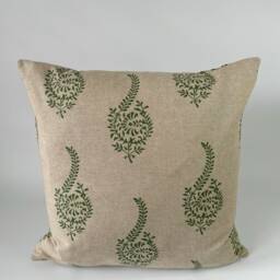 Mylah - Green Paisley Leaf Print Linen Modern Double-Sided Cushion Covers - thumbnail 3