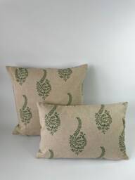 Mylah - Green Paisley Leaf Print Linen Modern Double-Sided Cushion Covers - thumbnail 1
