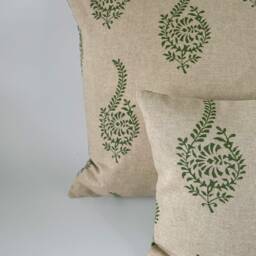 Mylah - Green Paisley Leaf Print Linen Modern Double-Sided Cushion Covers - thumbnail 2
