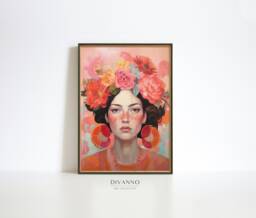 Pastel Flower Girl Art Print, Brushstroke Floral Boho Canvas, Digital Painting Printable Wall Art, Pink Dorm Decor, Summer Apartment Poster - thumbnail 1