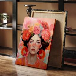 Pastel Flower Girl Art Print, Brushstroke Floral Boho Canvas, Digital Painting Printable Wall Art, Pink Dorm Decor, Summer Apartment Poster - thumbnail 3