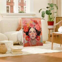 Pastel Flower Girl Art Print, Brushstroke Floral Boho Canvas, Digital Painting Printable Wall Art, Pink Dorm Decor, Summer Apartment Poster - thumbnail 2