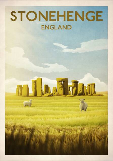 stonehenge Travel Poster, English Monument, Vintage Retro Poster - image 1