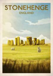 stonehenge Travel Poster, English Monument, Vintage Retro Poster - thumbnail 1