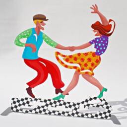 Let's Dance Dancers Metal Sculpture, Dancing Colorful Laser Cut Modern Art, Jazz - thumbnail 3