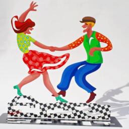 Let's Dance Dancers Metal Sculpture, Dancing Colorful Laser Cut Modern Art, Jazz - thumbnail 2