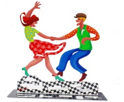 Let's Dance Dancers Metal Sculpture, Dancing Colorful Laser Cut Modern Art, Jazz