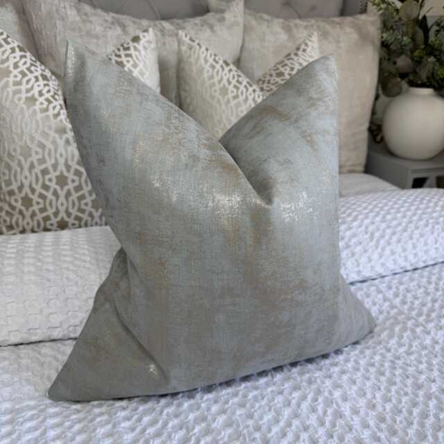 Elegant Caesar Glacier Cushion Cover Luxurious Shimmering Duck Egg Metallic Fabric By Prestigious Textiles - image 1