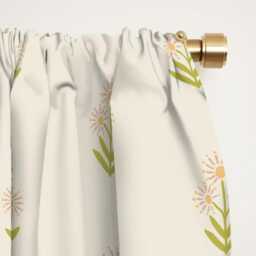Blackout Window Curtains, Boho Floral Block Print, Green Pink Cream, One Piece Panel, Nursery Curtain, Treatment, Baby Girl - thumbnail 2