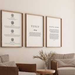 Personalised Islamic Name Print, Inspirational Wall Art, Set Of 3 Premium Ayatul Kursi, Four Kuls, Quran Decor - thumbnail 3