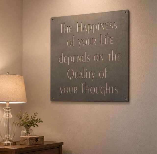 Motivational Wall Art Square Plaque Steel Sign Happiness Quote Display Modern Decor Office Wisdom Hanging Inspirational Metal - image 1