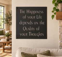 Motivational Wall Art Square Plaque Steel Sign Happiness Quote Display Modern Decor Office Wisdom Hanging Inspirational Metal