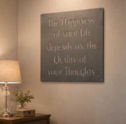 Motivational Wall Art Square Plaque Steel Sign Happiness Quote Display Modern Decor Office Wisdom Hanging Inspirational Metal