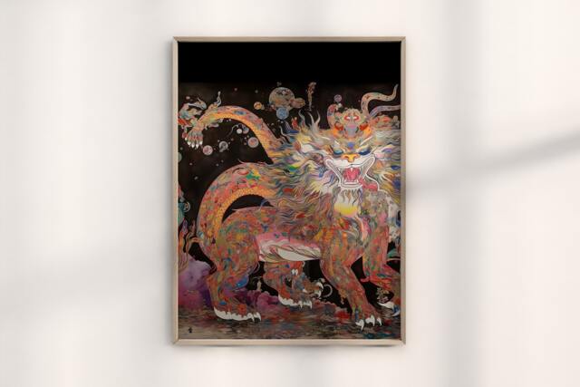 Takashi Murakami Ukiyo-E Tiger Print Authentic Artwork Inspired Wall Art- Modern Japanese Decor - image 1