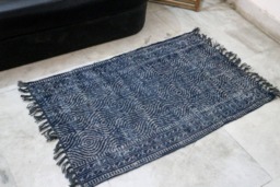 Handmade Indigo Jute Rug - 2 X 3 Ft Geometric Blue Pattern - thumbnail 1