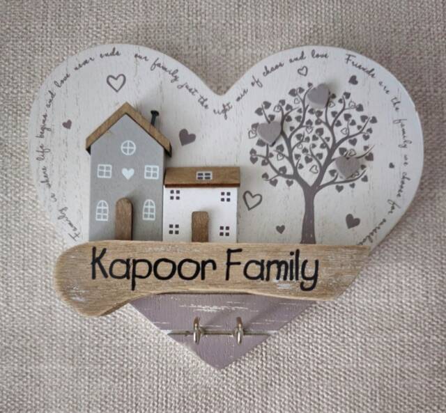 Personalised Wooden Key Holder, Perfect Couples Or Family Present. Love Heart Ring Storage. Tree Of Life Theme Wall Art Gift - image 1