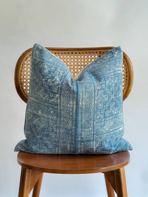 Indigo Neutral Tribal Hemp Hand Woven Natural Dye Color Lumbar Pillow Cover - image 1