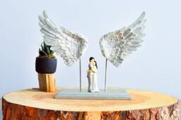 Vintage Angel Wings & Embracing Lovers Sculpture Handmade Statue - thumbnail 1