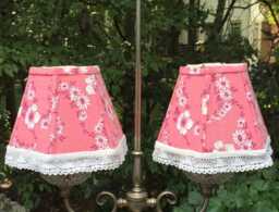 Vintage Feedsack Lampshade Handmade Pink Floral Lace Boudoir Shade, Play Haus - thumbnail 1
