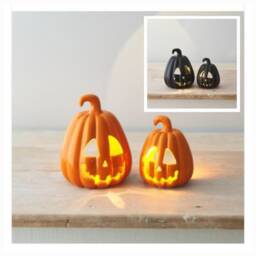 Carved Ceramic Pumpkin Lantern Spooky Halloween Decor - thumbnail 2