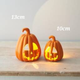Carved Ceramic Pumpkin Lantern Spooky Halloween Decor - thumbnail 4