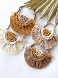 Mini Macrame Wall Hanging Linen Boho Decor, Sunshine Design